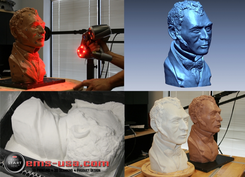 3D Scan of clay bust and 3D Printed replica